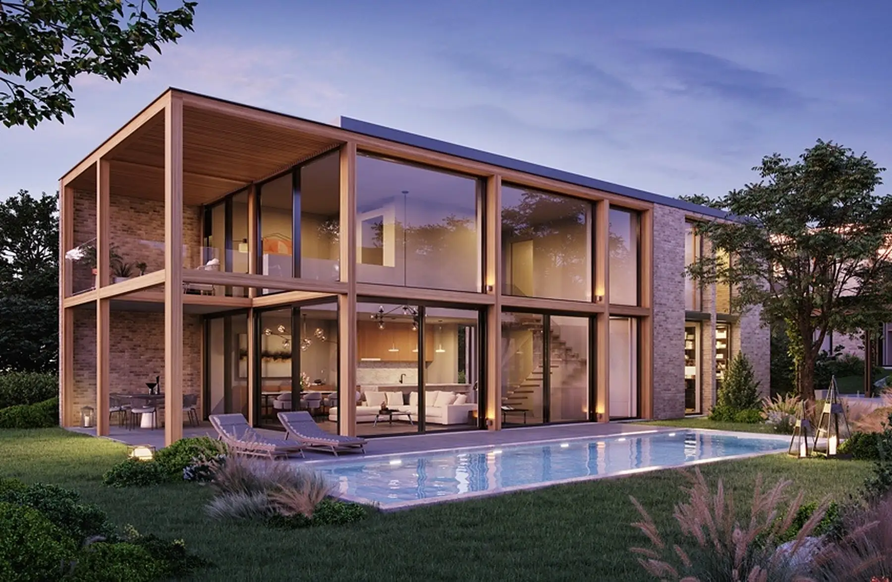 Villa des Projekts Port de Bellerive in Collonge-Bellerive, Holz-Glas-Konstruktion mit Pool