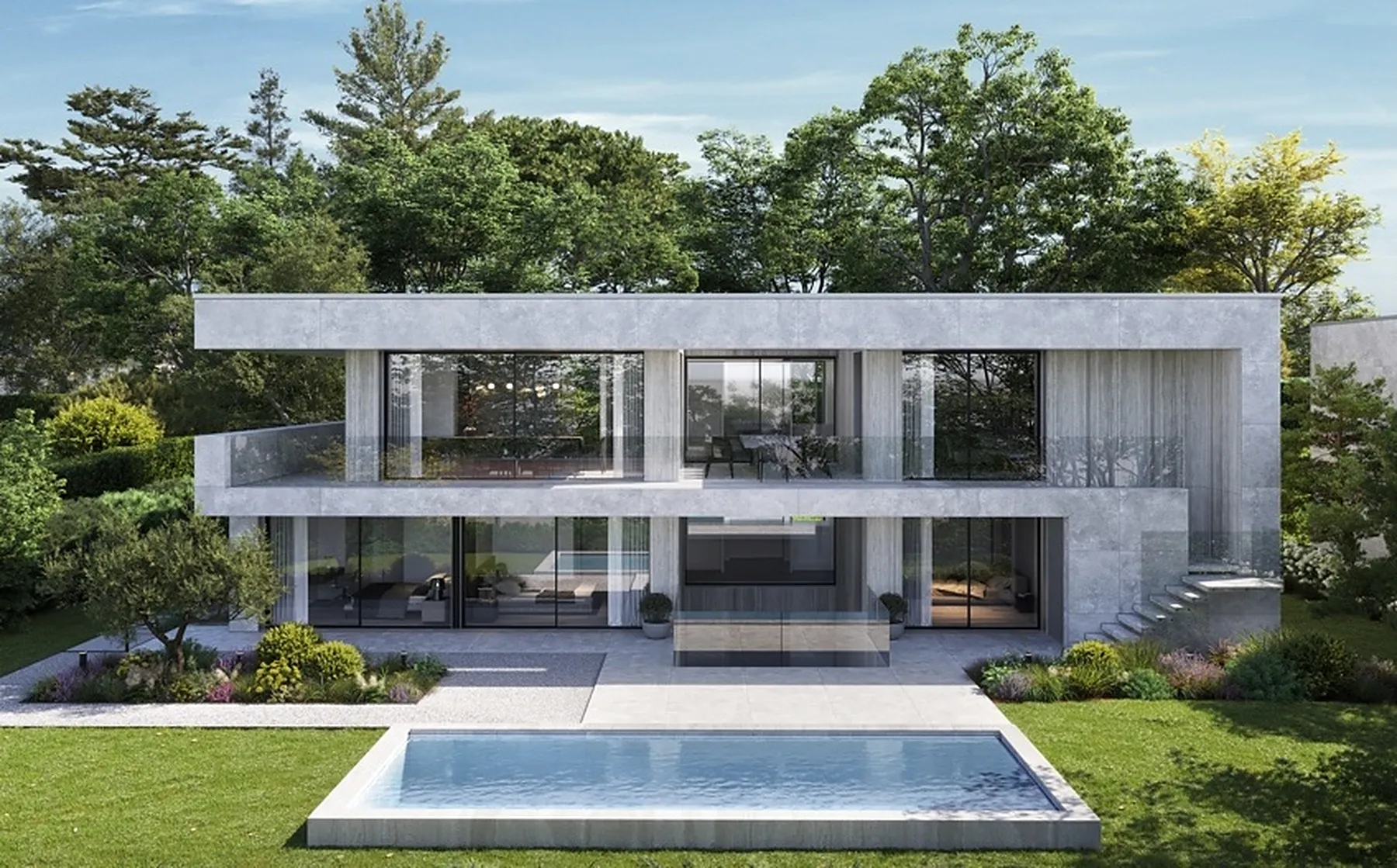 Zeitgenössische Villa des Projekts Haut-Rivage in Cologny mit Pool
